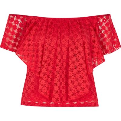 Red frilly bardot top
